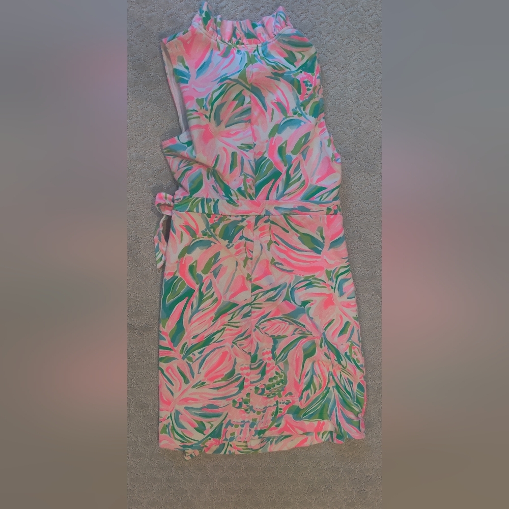 Lilly Pulitzer Pink and Green Ruffle Floral Wrap Dress Size M - Picture 3 of 13